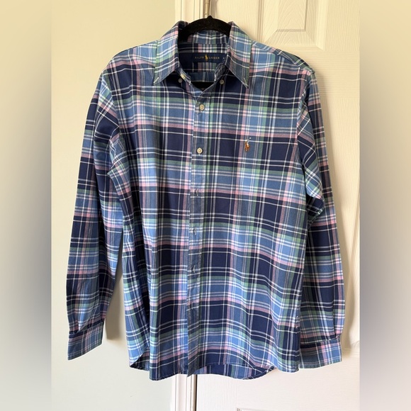 Ralph Lauren Polo Men’s Medium Button Down Shirt Blue Pink Spring Easter - Picture 1 of 4